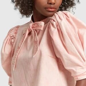 Ulla Johnson Briony Top Rose Pink Size 4 Short Sleeve Blouse Bow Chic Feminine